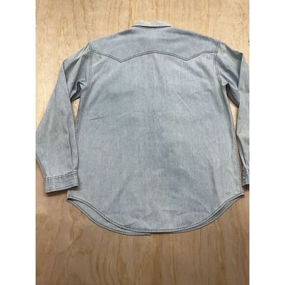 Vintage Et Vous 80’s Western Pearl Snap Women’s Medium Shirt Denim Faded Elbows - Picture 5 of 9